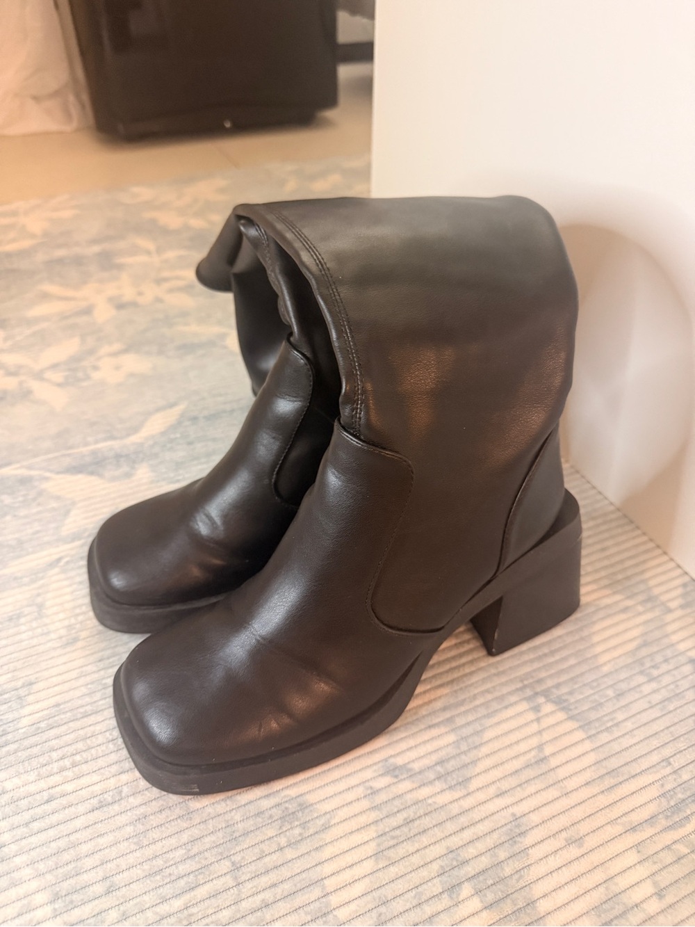 ASOS Black Fold-Over Block Heel Boots